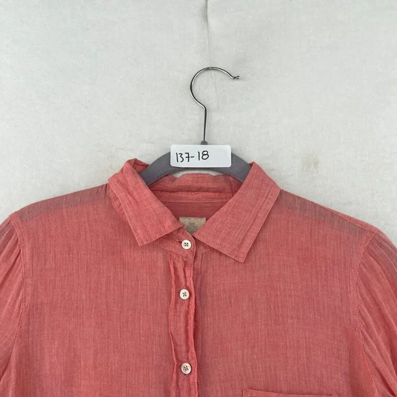 J.Crew Shirt Women's Sz 2 Red Button-Up Collared Chest Pocket Regular Curved Hem - Picture 11 of 11